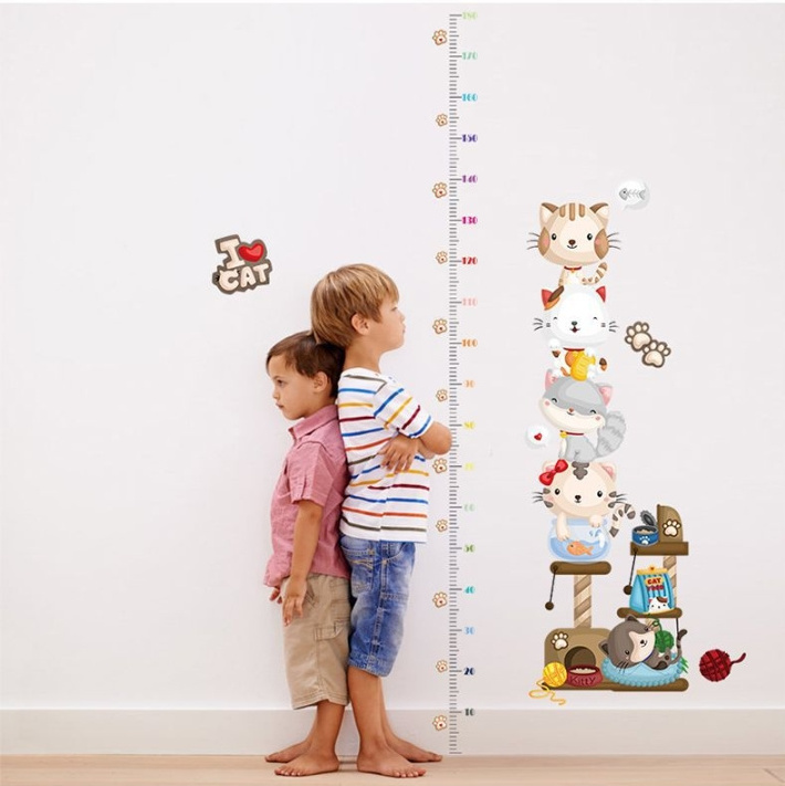 Gline ready to ship lovely cat kids height measure decoration pvc wall sticker