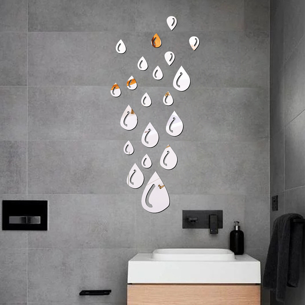 3d water drop mirrors decor Bathroom Wall Sticker  for Ladies special shape Custom Cut Acrylic Mirror Sticker