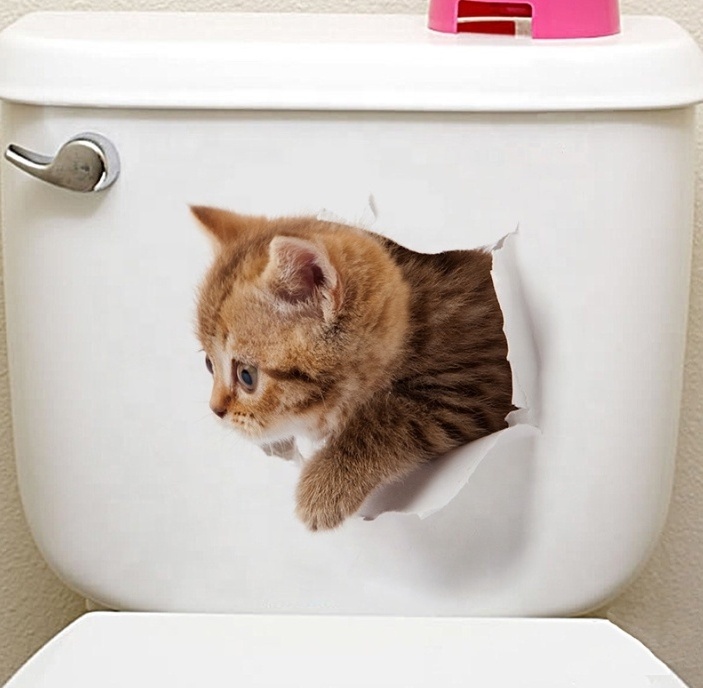 self adhesive lovely cat toilet 3d sticker