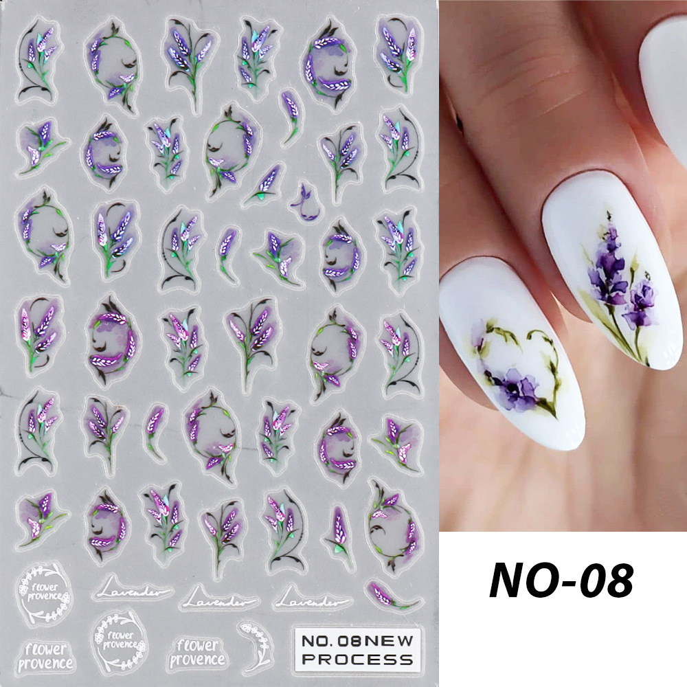 Flower nail art stickers decals summer floral nail decals lavender