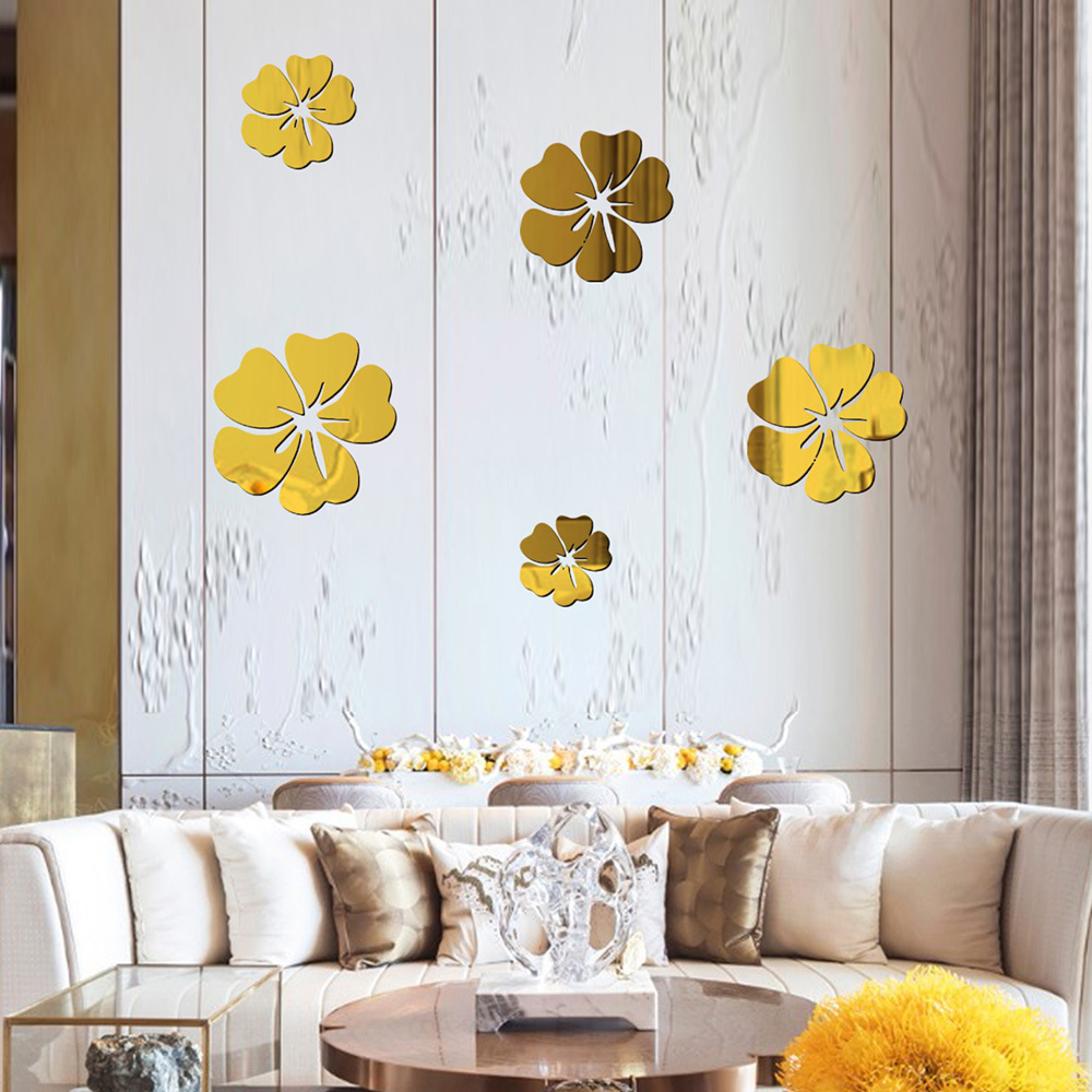 Wholesale flower wall mirror stickers acrylic custom decorative mirror Decal for Home Living Room Bedroom