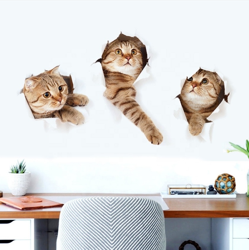 Gline ready to ship 40x60cm home bathroom toilet decoration movable adhesive 3d cat sticker