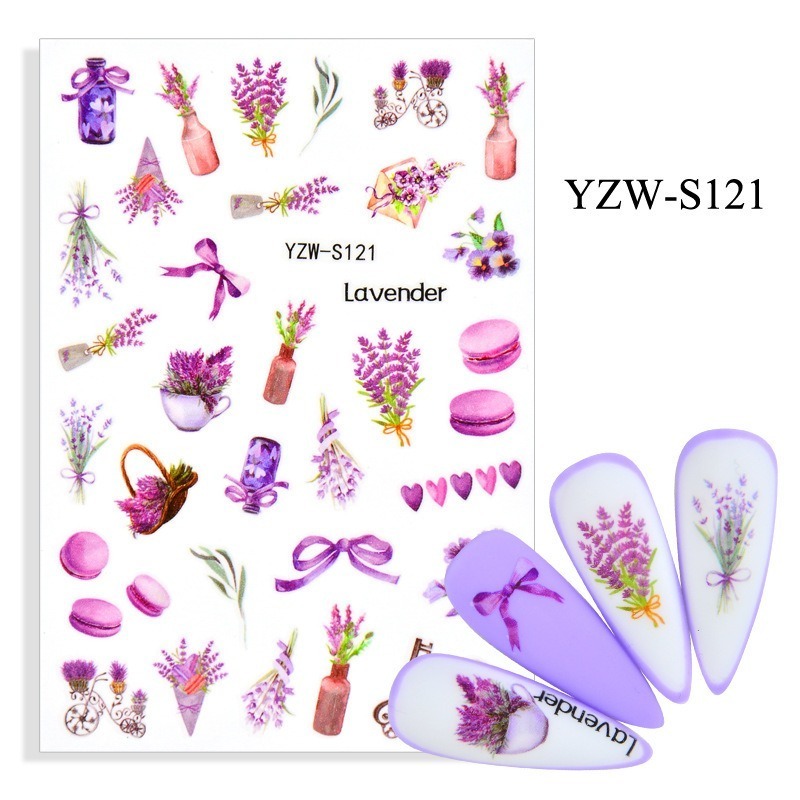 Flower nail art stickers decals summer floral nail decals lavender