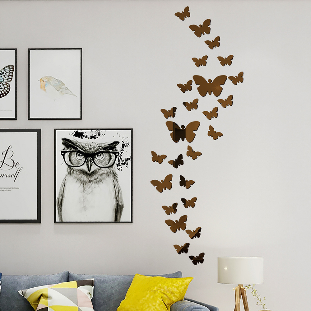 Hot selling butterfly acrylic wall mirror stickers Diy decorative mirror for Home Living Room Bedroom