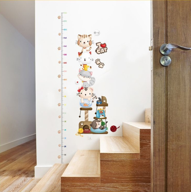 Gline ready to ship lovely cat kids height measure decoration pvc wall sticker