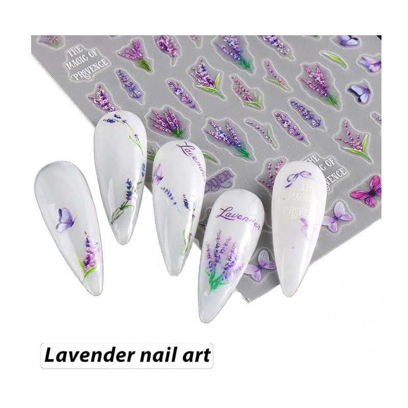 Flower nail art stickers decals summer floral nail decals lavender