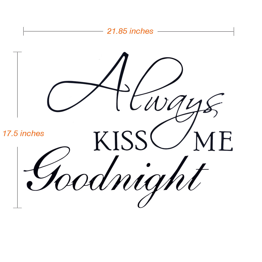 Always kiss me good night vinyl letter sticker custom black alphabet wall sticker decal for kids bedroom decoration