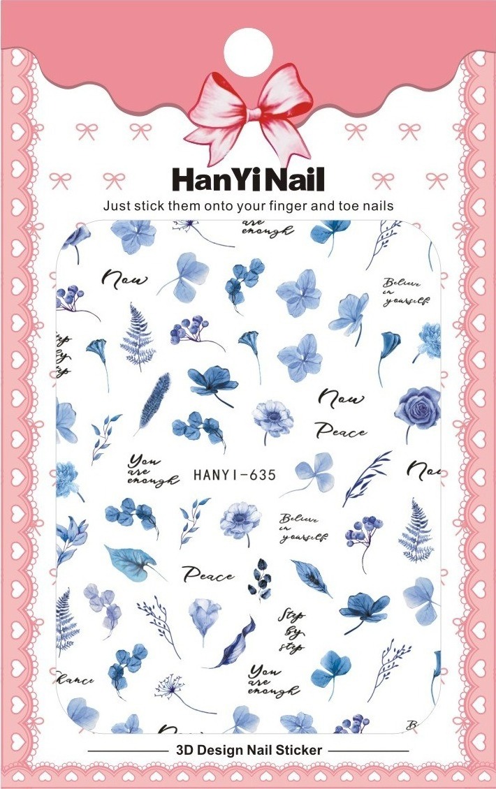 Flower stickers for nail art floral blue nail sticker adhesive decal sticker