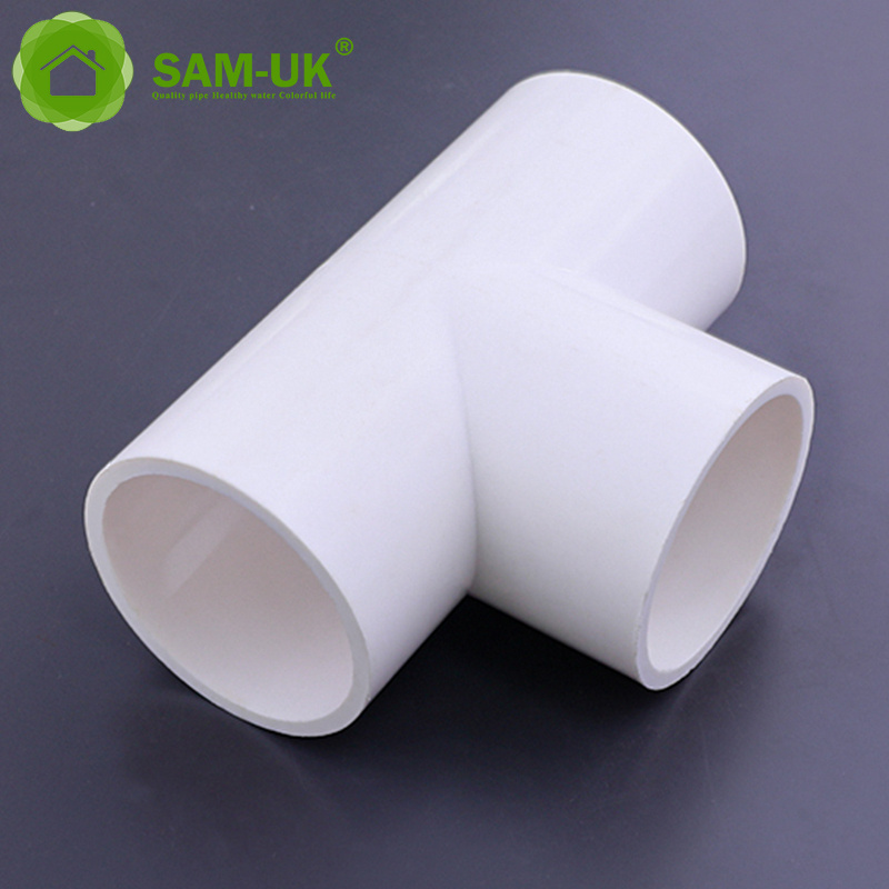 Hot sales of the factory in the season customizable plastic three ways pvc pipe fittings plastic tee gutters