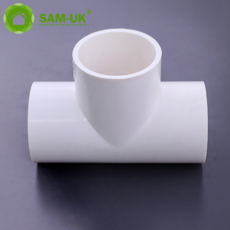 Hot sales of the factory in the season customizable plastic three ways pvc pipe fittings plastic tee gutters