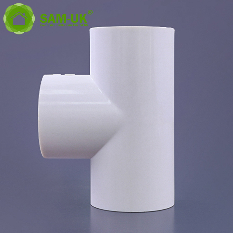 Hot sales of the factory in the season customizable plastic three ways pvc pipe fittings plastic tee gutters