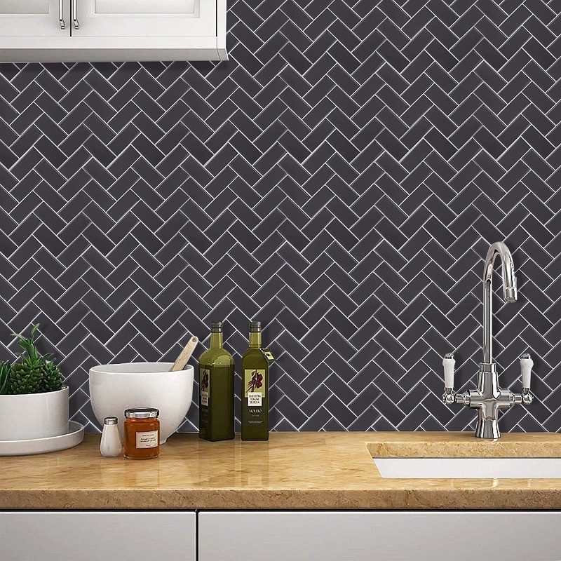 3d wall panel herringbone art pure black wall tiles sticker peel and stick tiles for kitchen and bathroom backsplash