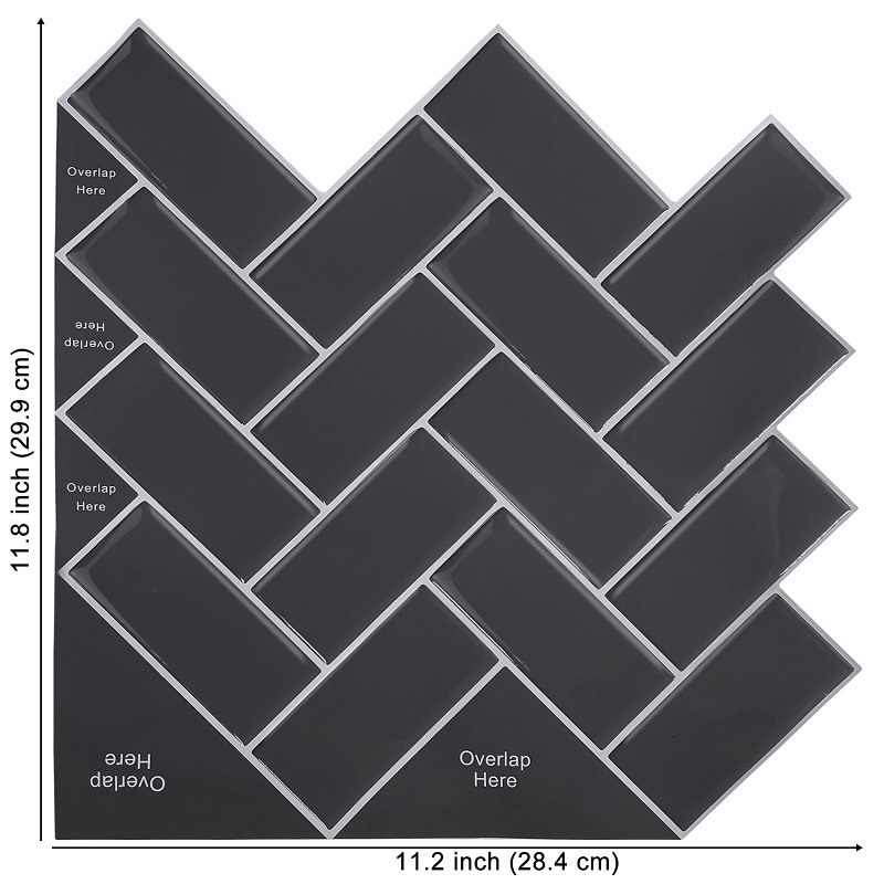 3d wall panel herringbone art pure black wall tiles sticker peel and stick tiles for kitchen and bathroom backsplash