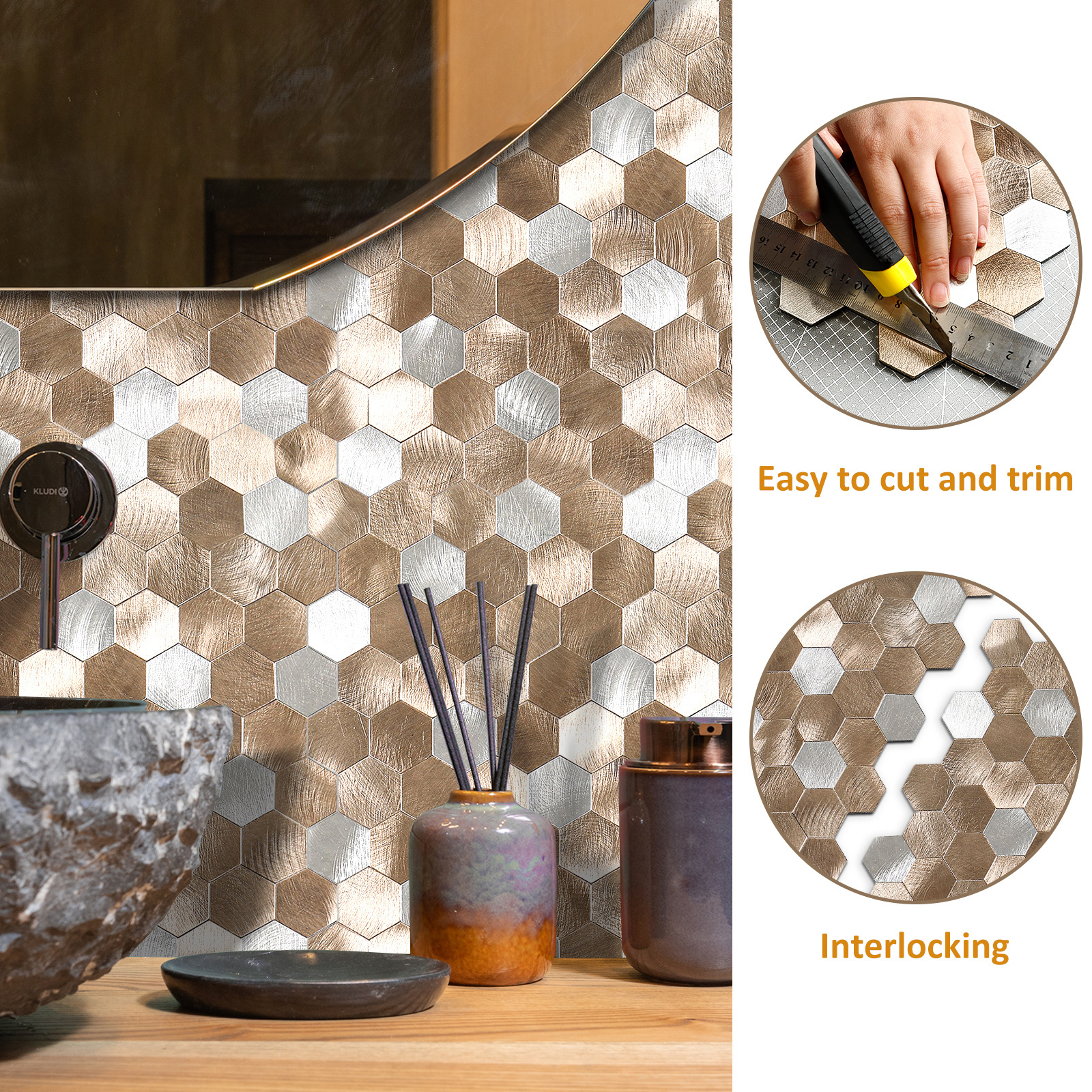 Modern aluminium Hexagon mosaic honeycomb peel and stick mosaic tile backsplash tile stickers