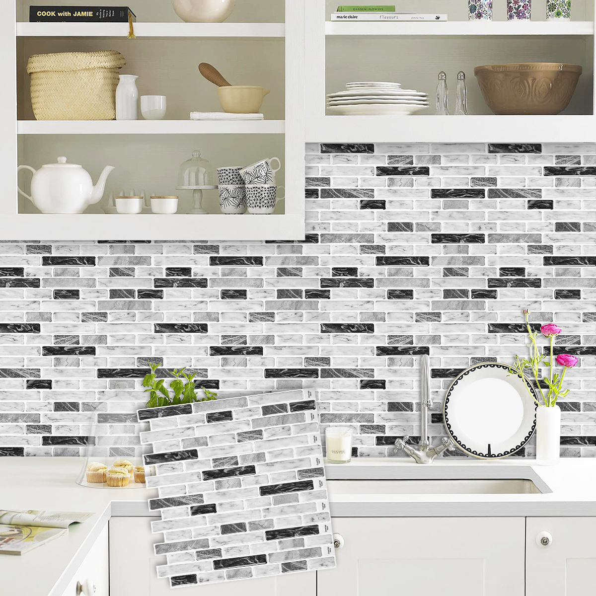 3D Peel and Stick Oblong wall tiles self adhesive moasic peel and stick backsplash tiles for kitchen and bathroom