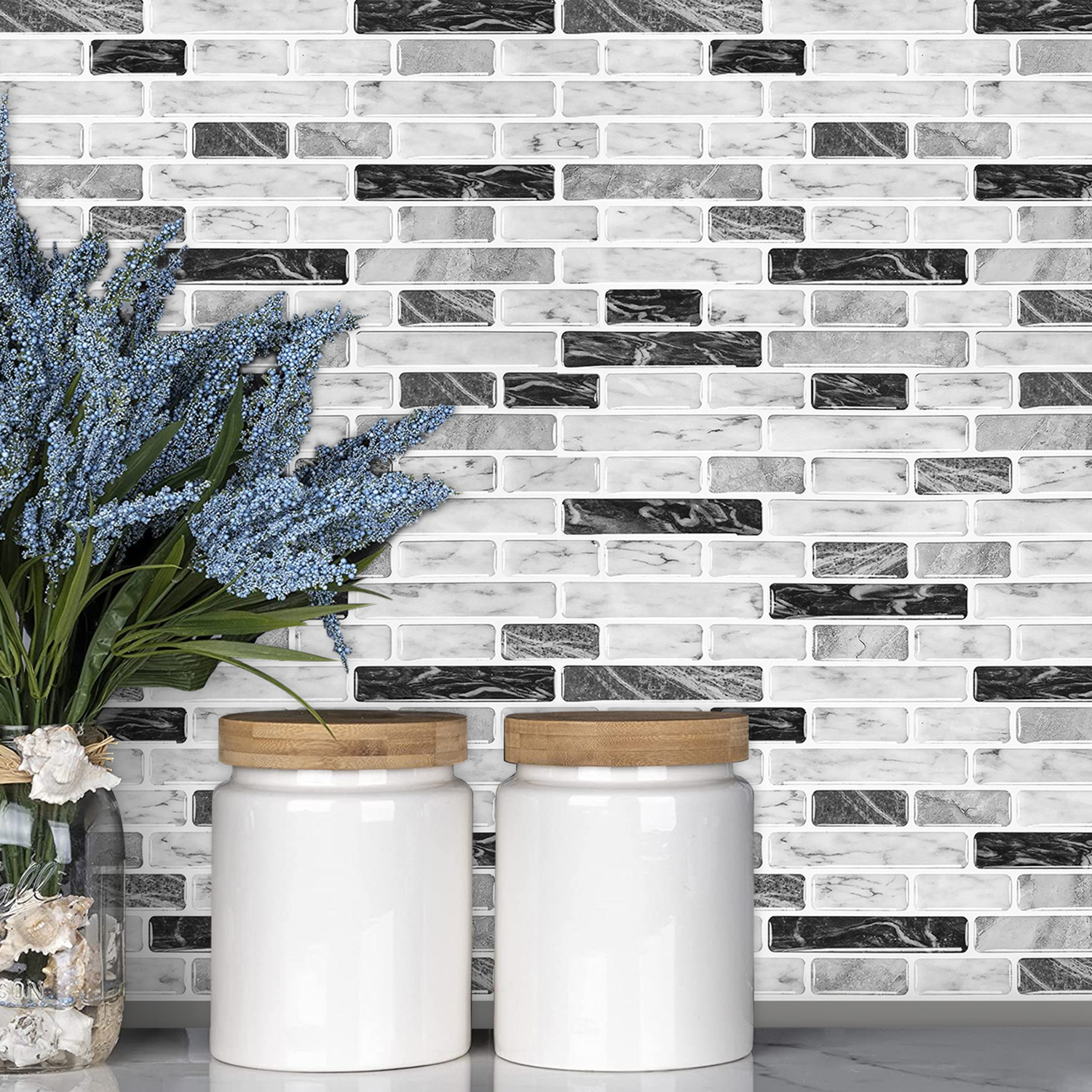 3D Peel and Stick Oblong wall tiles self adhesive moasic peel and stick backsplash tiles for kitchen and bathroom