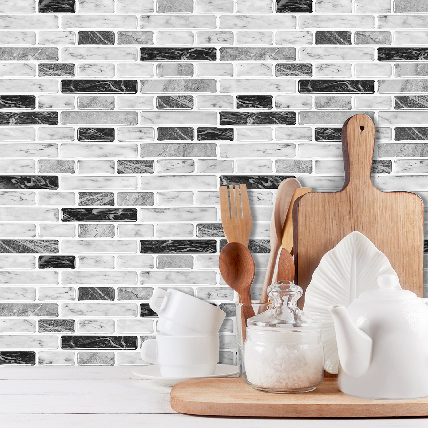 3D Peel and Stick Oblong wall tiles self adhesive moasic peel and stick backsplash tiles for kitchen and bathroom