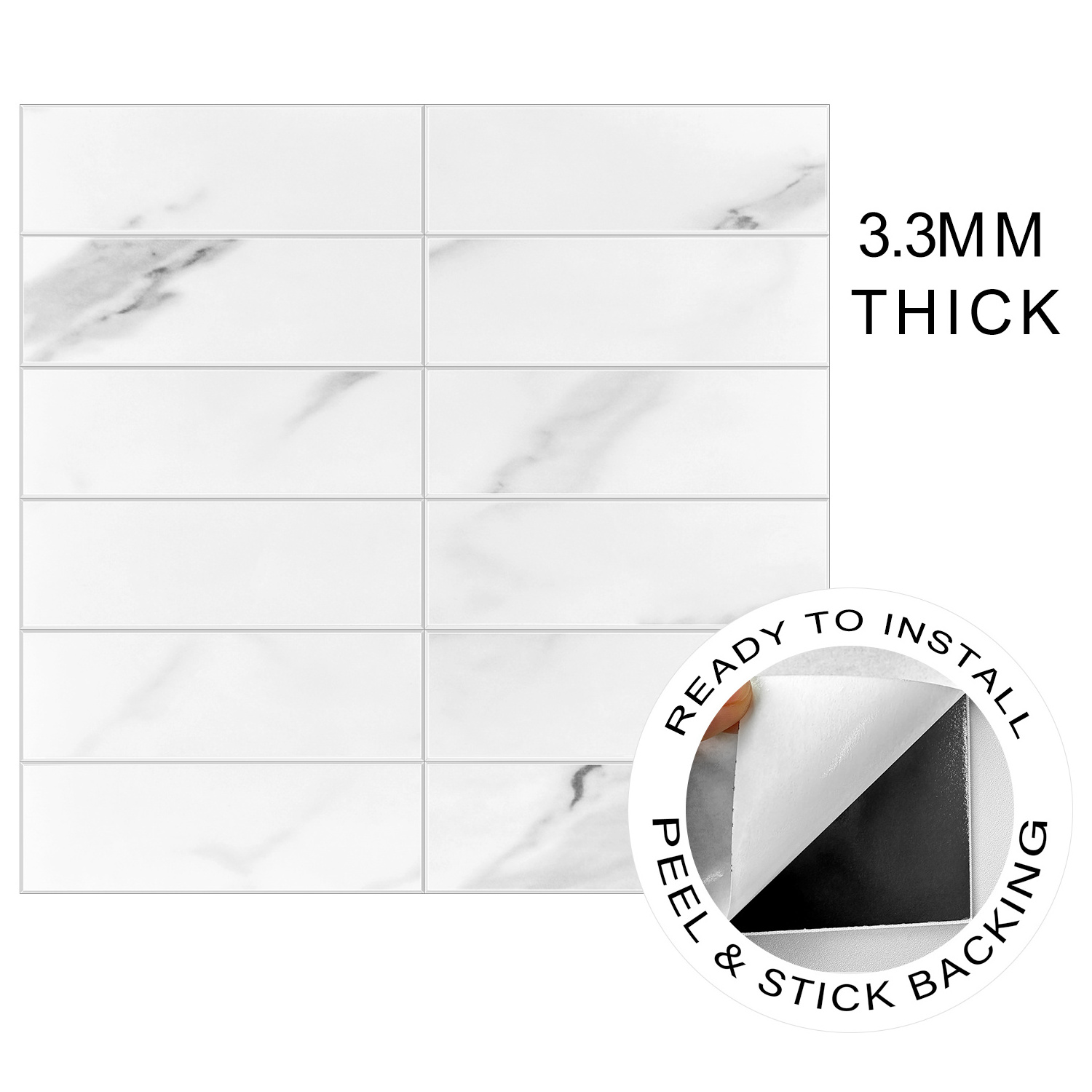 Marble Texture Peel and Stick Tile SPC Glossy Backsplash Kitchen Bathroom Easy to Peel Self adhesive Wallpaper