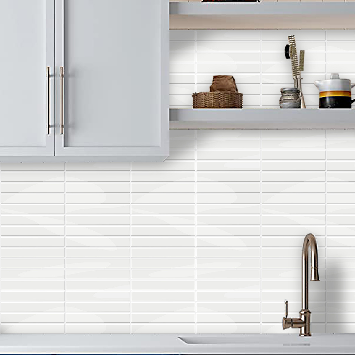 Vivid Tiles Factory White Kit Kat Tiles Peel and Stick Vinyl Backsplash Stick on Tiles Kitchen