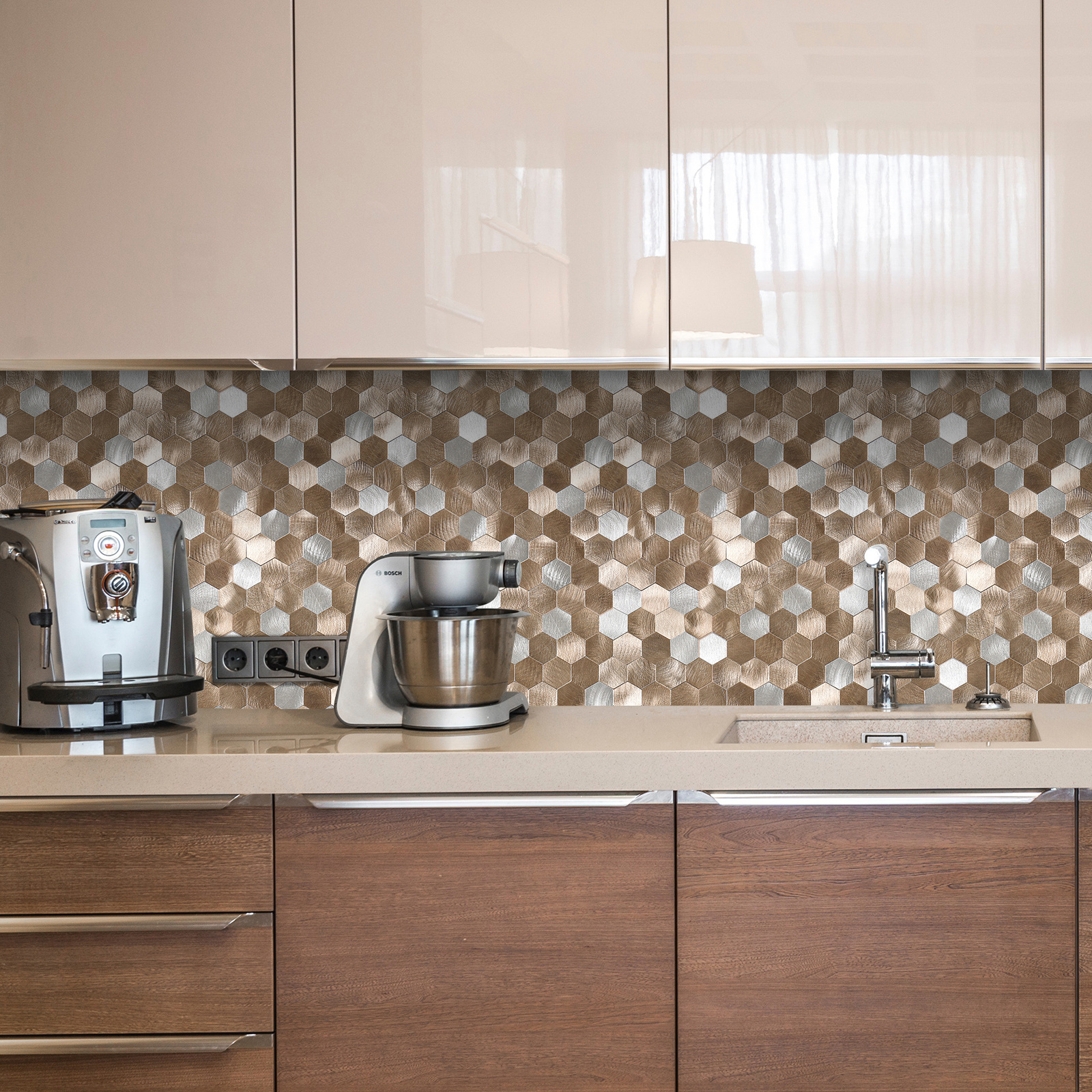 Modern aluminium Hexagon mosaic honeycomb peel and stick mosaic tile backsplash tile stickers