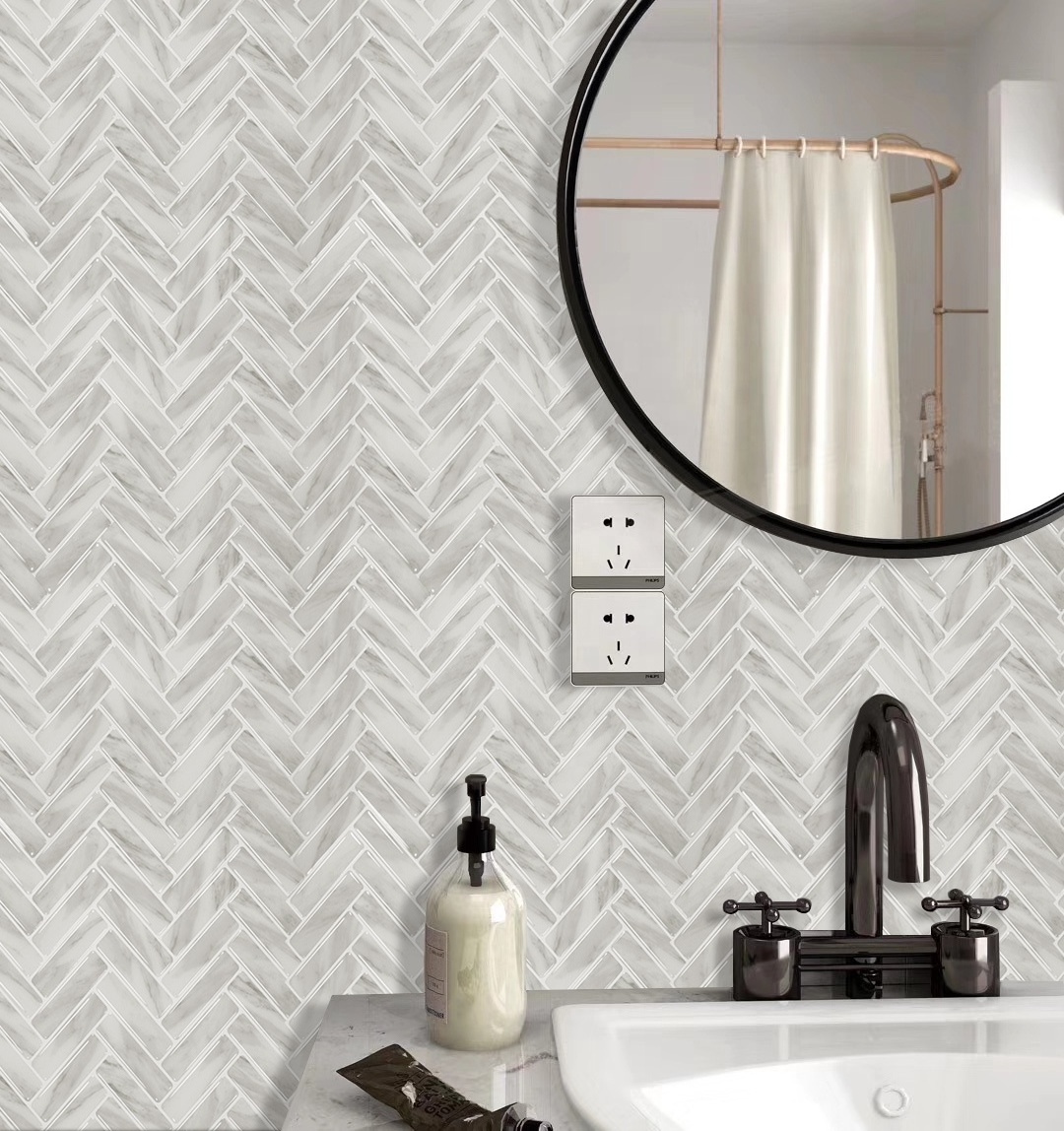 Peel and Stick Tiles Backsplash, Herringbone Adhesive Backsplash Tiles, Stick on Tiles for Kitchen & Bathroomr Design