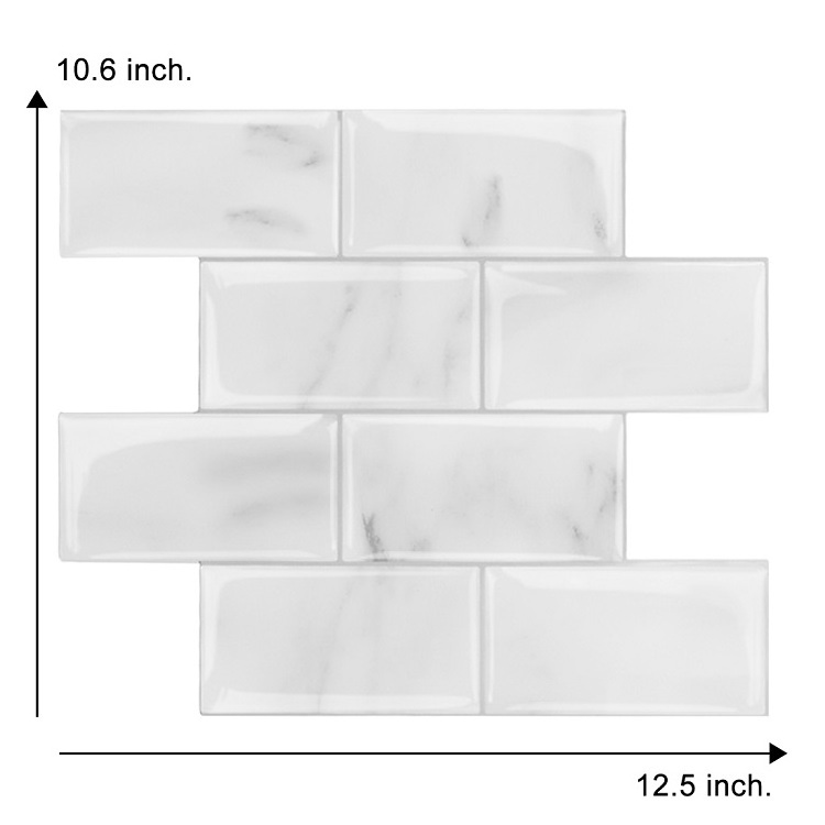 Vivid Tiles 2.5 mm thickness subway marble effect wall tiles self adhesive tile peel and stick backsplash for bathroom