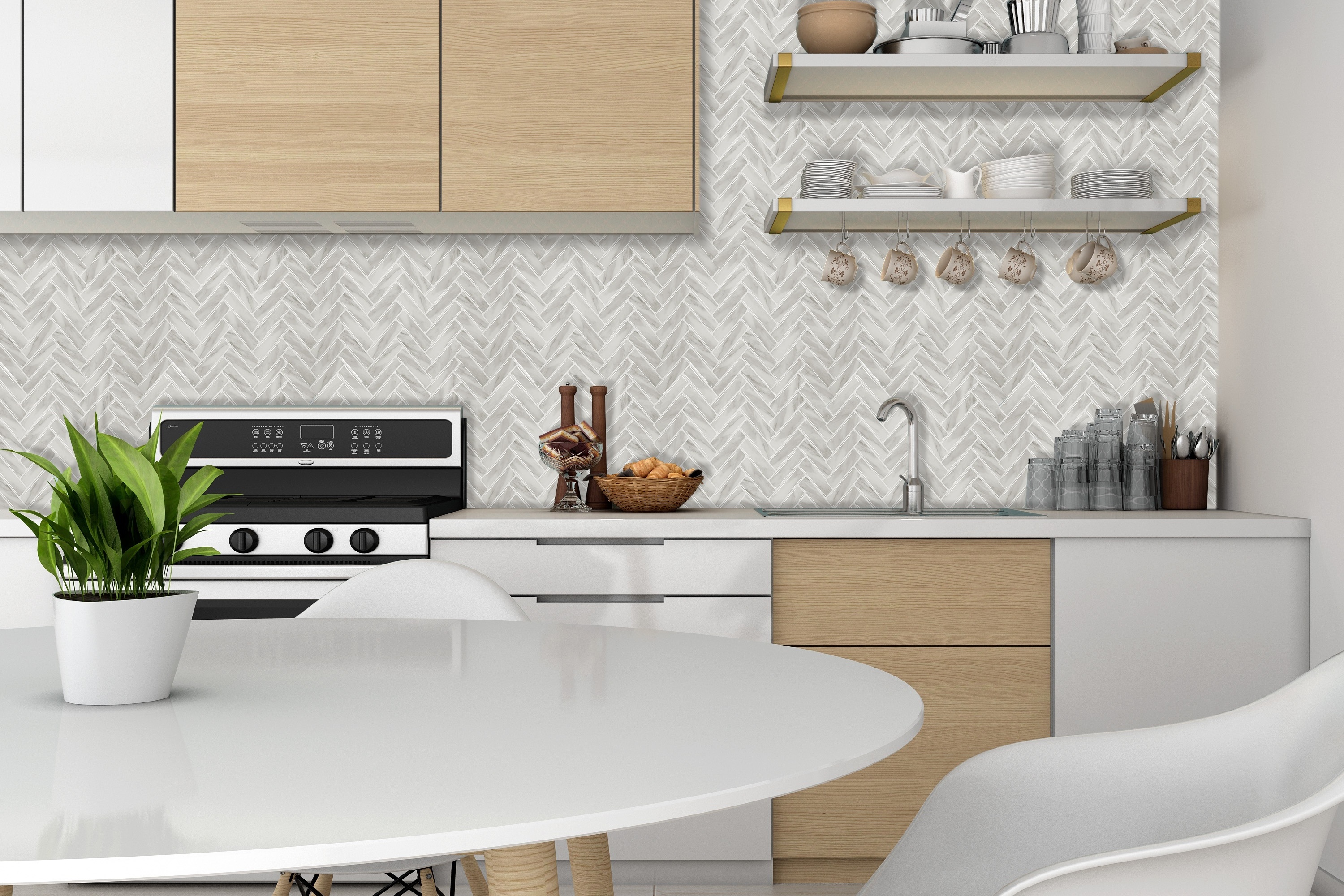 Peel and Stick Tiles Backsplash, Herringbone Adhesive Backsplash Tiles, Stick on Tiles for Kitchen & Bathroomr Design