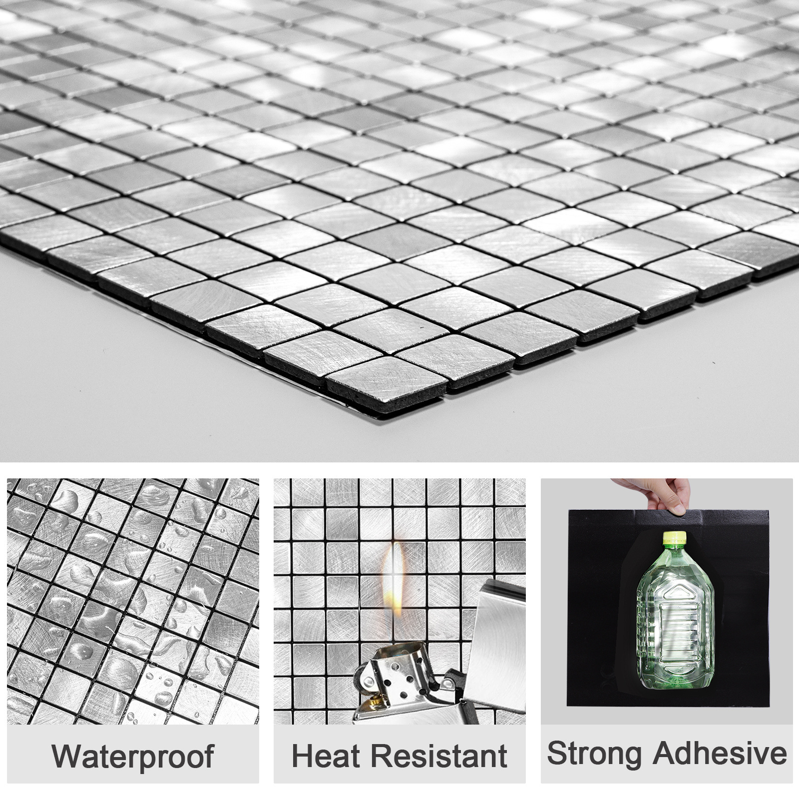 Aluminum Matel Texture Peel and Stick Tile Backsplash Kitchen Bathroom Easy to Peel Self adhesive Tiles