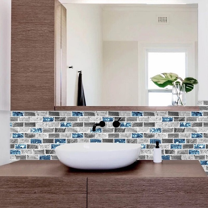 12*12 Inch mosaic subway marble stripe self adhesive wall tiles peel and stick tiles for bathroom backsplash waterproof