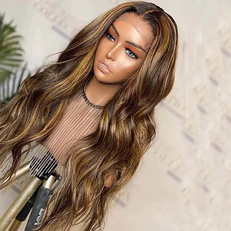 Natrual Black Blonde Highlights Wig Mix Color Deep Wave Curly Pre Plucked Hd Transparent Lace Front Raw Virgin Human Hair Wigs