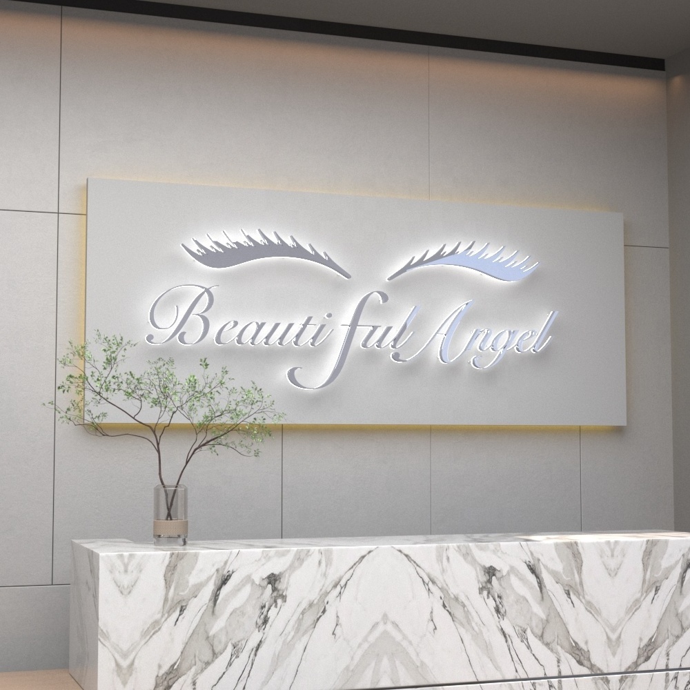 Custom Indoor Wall Mounted Backlit Logo Led Letters Sign With Metal Backboard For Lashes Nails Shop