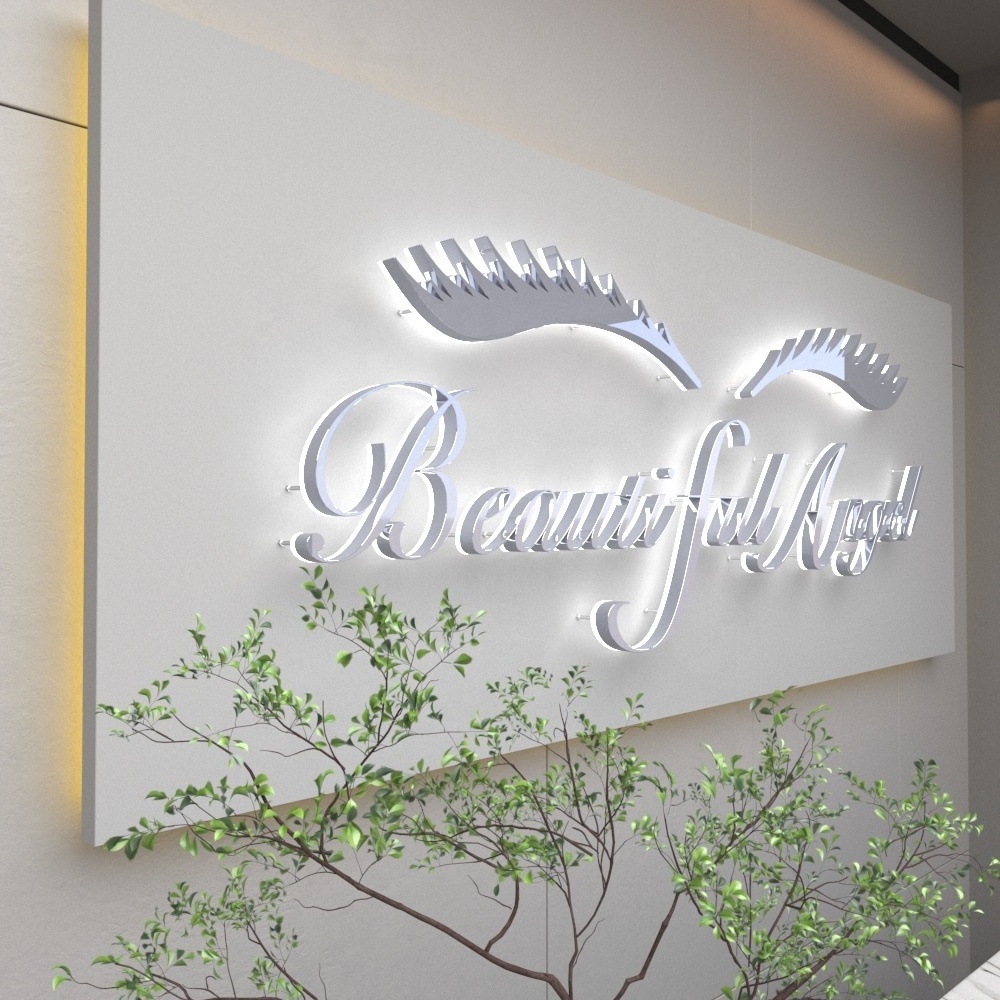 Custom Indoor Wall Mounted Backlit Logo Led Letters Sign With Metal Backboard For Lashes Nails Shop