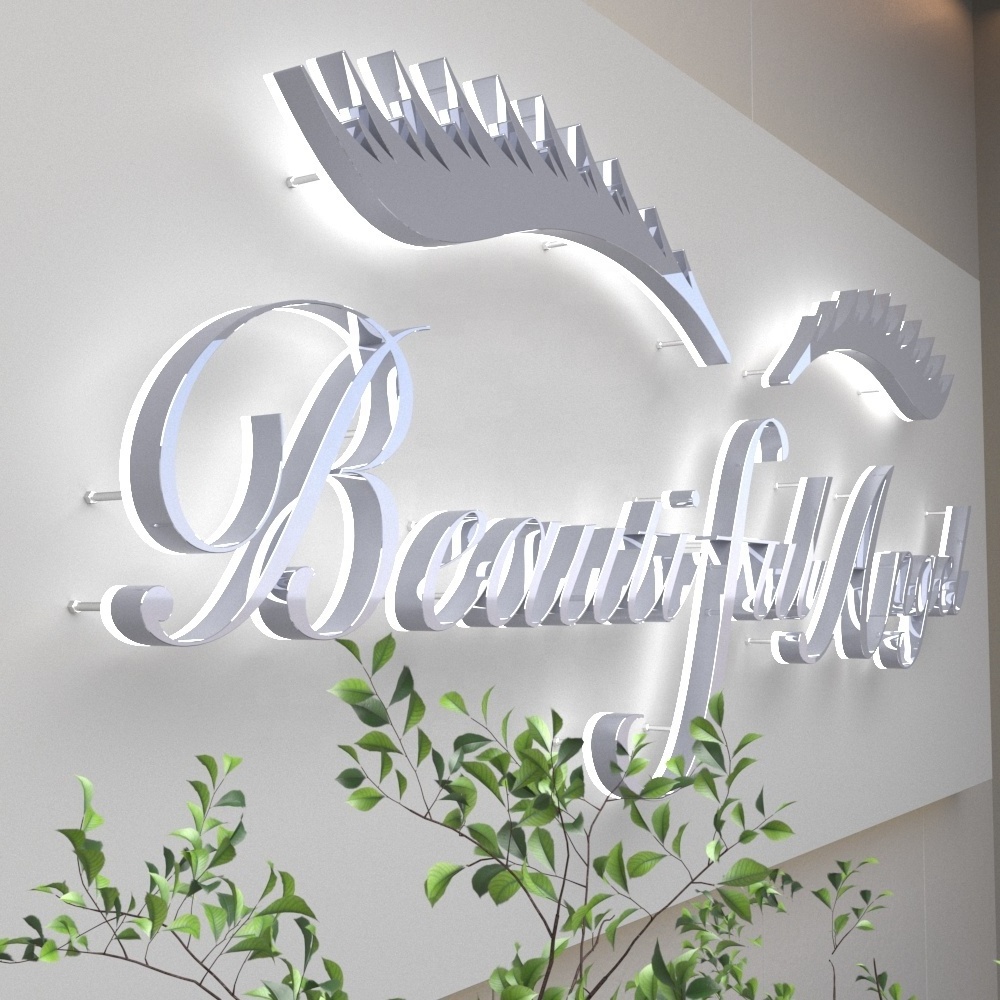 Custom Indoor Wall Mounted Backlit Logo Led Letters Sign With Metal Backboard For Lashes Nails Shop