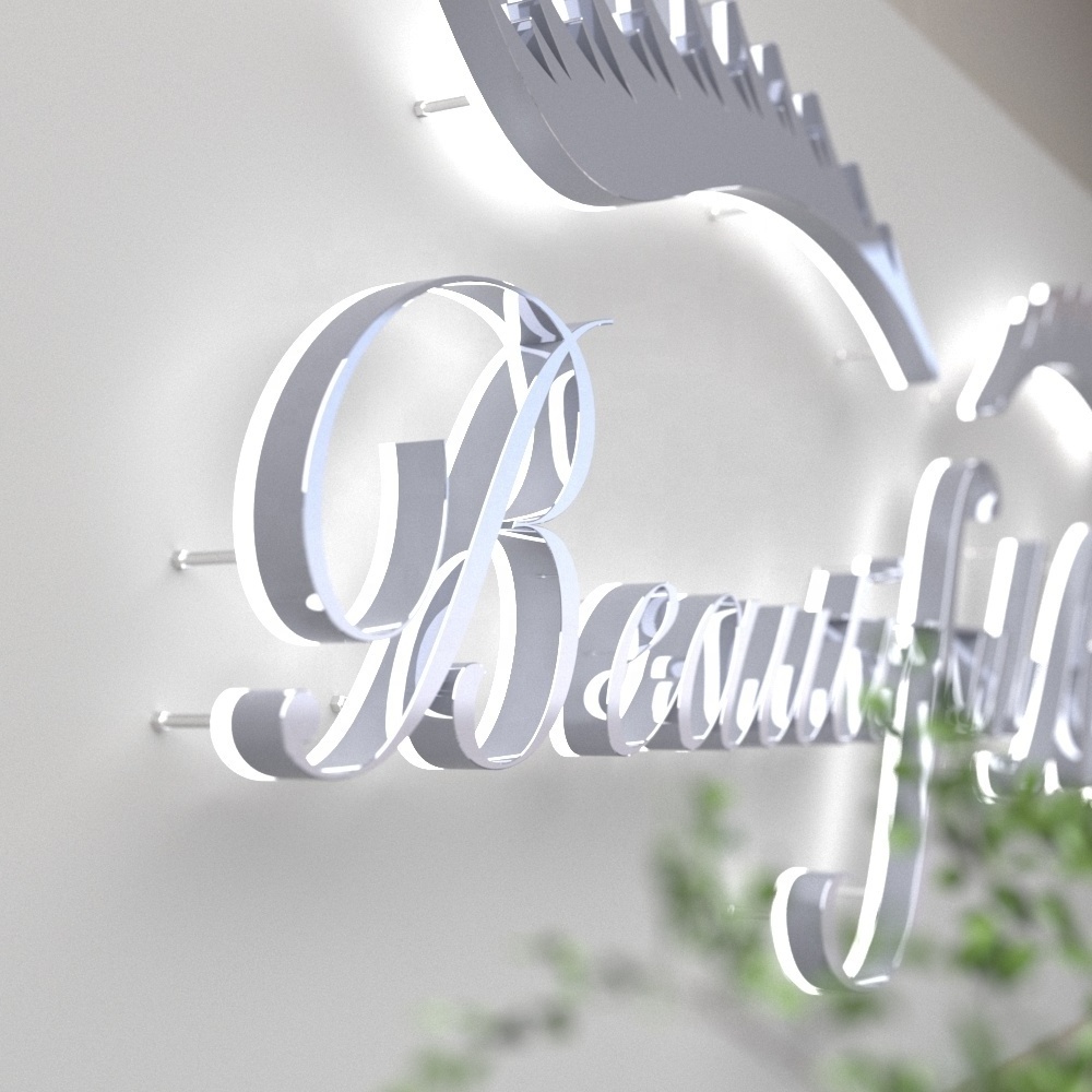 Custom Indoor Wall Mounted Backlit Logo Led Letters Sign With Metal Backboard For Lashes Nails Shop