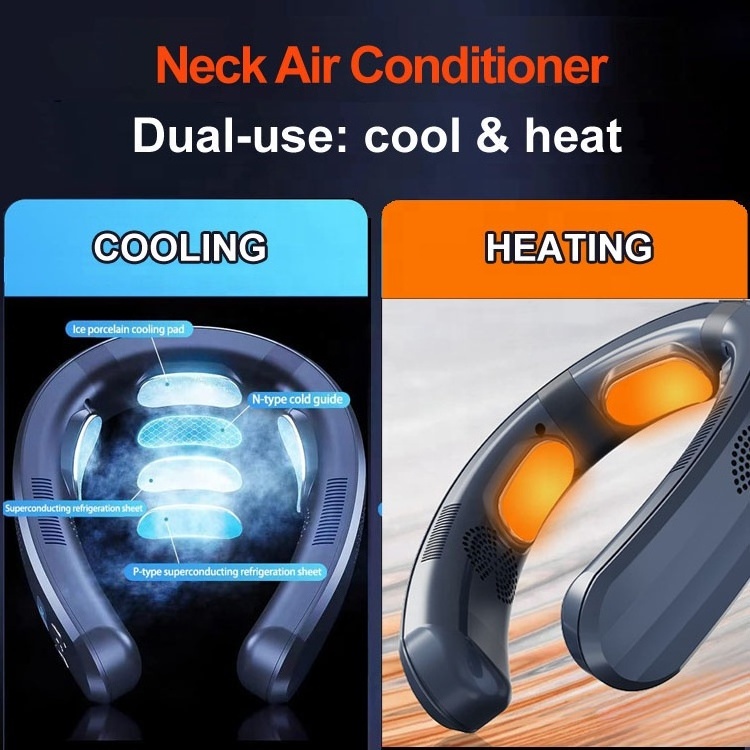 Neck Air Conditioner cool and heat 6000mAh electric heater Portable hanging semiconductor refrigerator cooling neck fan