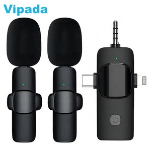 3 in 1 Mini Microphone Wireless Lavalier Microphones for iPhone, Android and Camera- 2.4G Cordless Mics with Noise Reduction