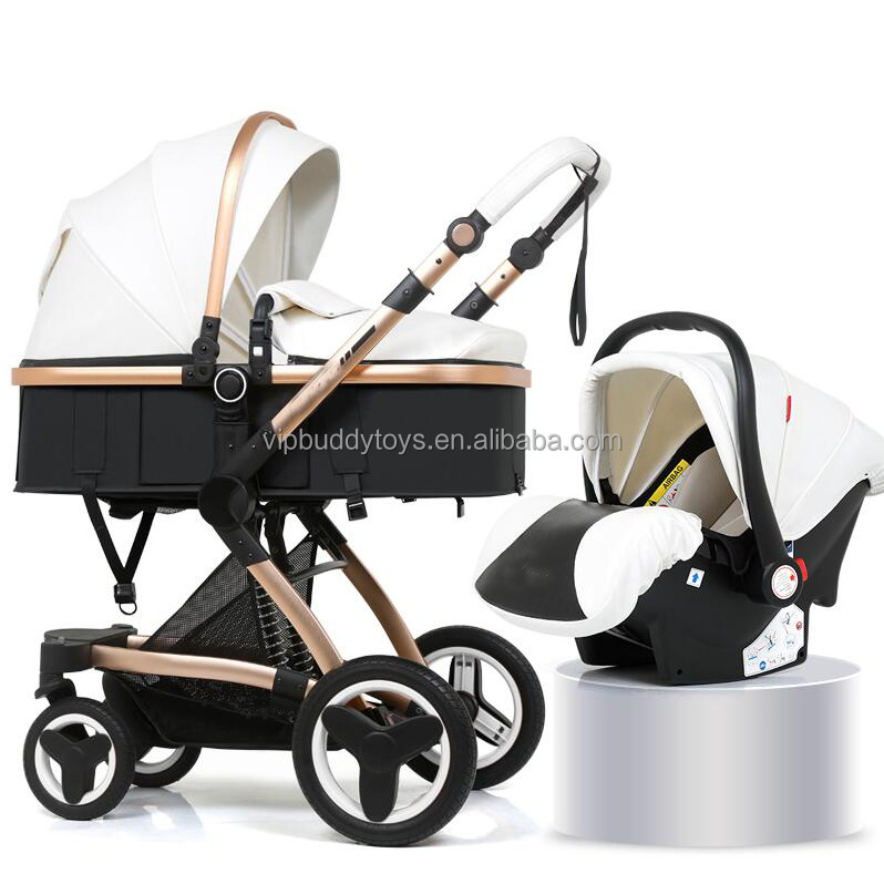 Hot Selling Personalized OEM Customized Logo Pram Alligator Aluminum Alloy Frame 3 in 1 Leather Baby Stroller with Car Seat