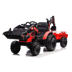 VIP BUDDY Wholesale Toy Vehicle Children Electric Remote Control Kids Ride on Tractor 24V with Trailer Shovel Bucket Excavator