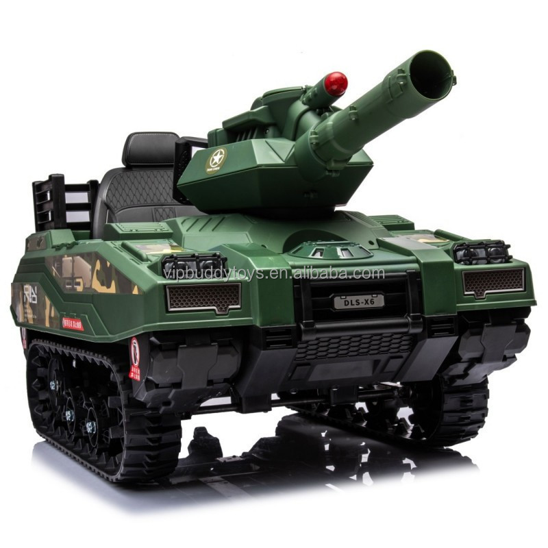 Wholesale 24V Battery Kids Real Track Toy Tank With Cannonball Children Electric Ride On Tank Toy Ride-on Cars For Kids To Drive