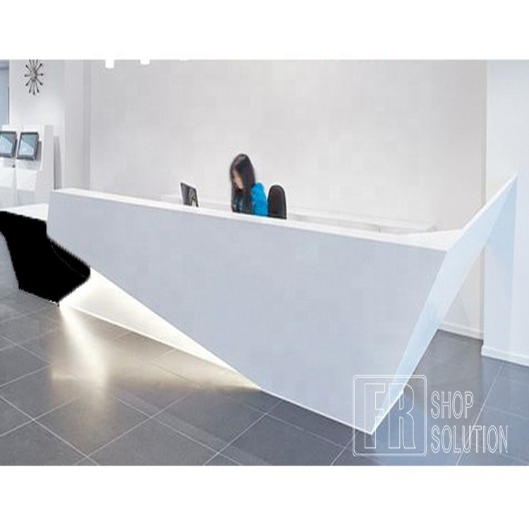 Custom Wood Led Salon Gym Shop Cash Counter Hotel Salon Spa White Modern Reception Desk