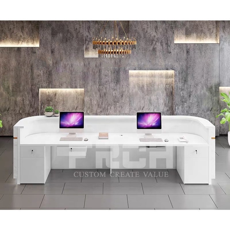 Custom Modern White Marble Front Counter Desk Wooden Led Light Dental Clinic Office Reception desk