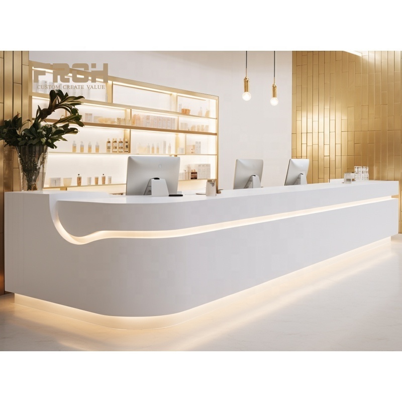 Hot Sale Customize Nordic Large High End Wood Circular Retail Reception Desk For Cosmetics