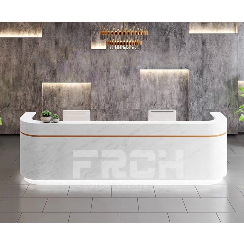 Custom Modern White Marble Front Counter Desk Wooden Led Light Dental Clinic Office Reception desk