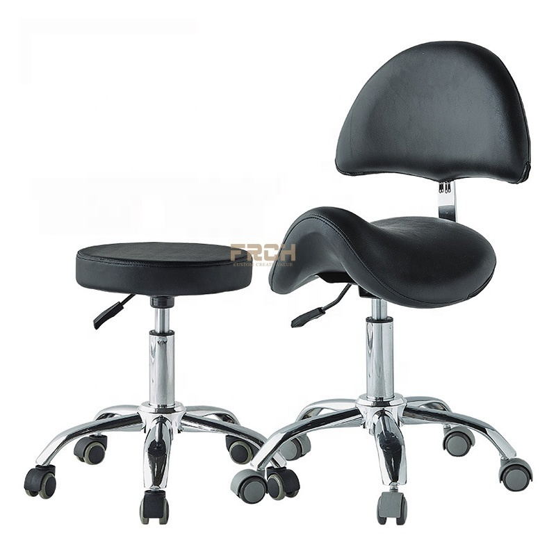 Ergonomic Adjustable Beauty Salon Dental Saddle Seat Leather Medic Stool Chair with Back Support