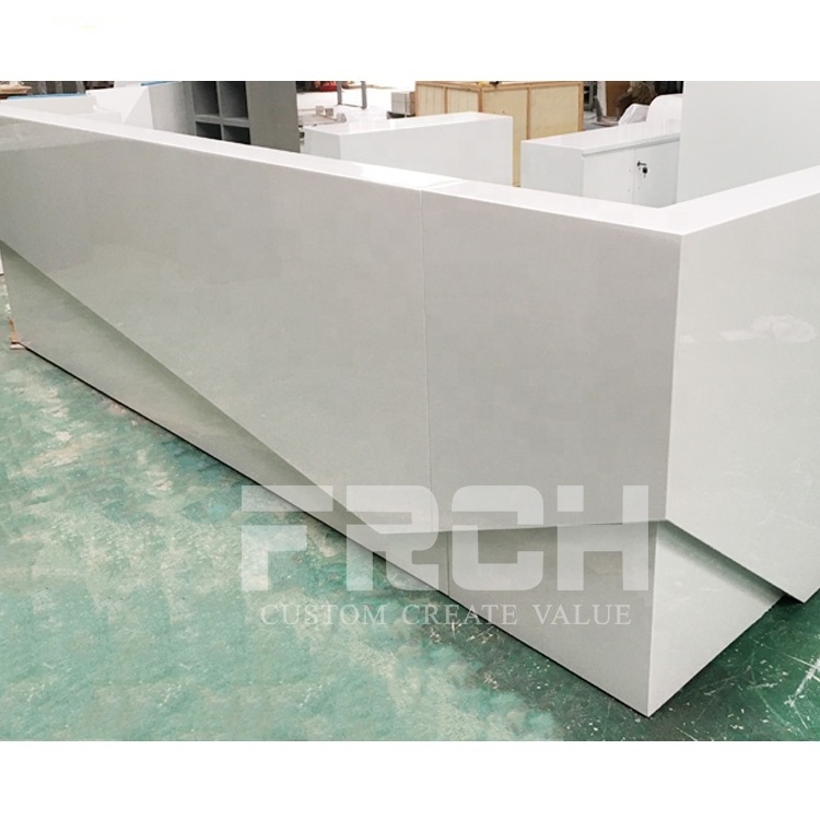 Customized Modern Wood U Shaped Highgloss White Reception Desk with Led Light