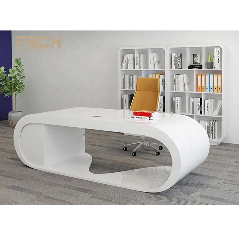 Hot Sale Simple Small Modern Round Edge Granite Stone Top Executive Office Desk Solid Wood