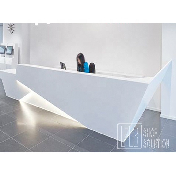 Custom Wood Led Salon Gym Shop Cash Counter Hotel Salon Spa White Modern Reception Desk