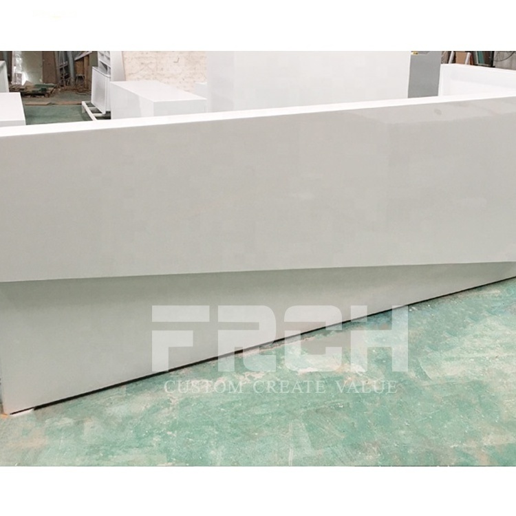 Customized Modern Wood U Shaped Highgloss White Reception Desk with Led Light