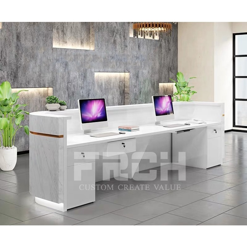 Custom Modern White Marble Front Counter Desk Wooden Led Light Dental Clinic Office Reception desk