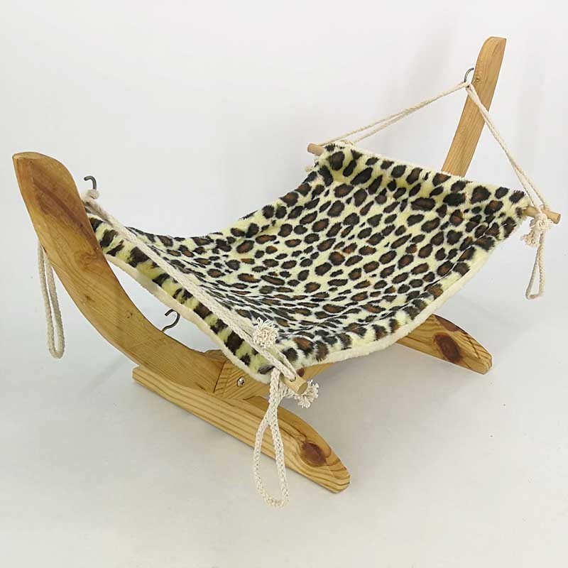 Wooden Polyester Leopard Print Pet Furniture Cat Swing Bed Cat Hammock Bed